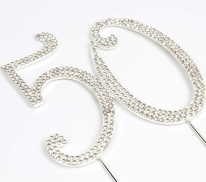Bling Crystal Rhinestone 50 Birthday Cake Topper - Best Keepsake | 50th Party Decorations Silver