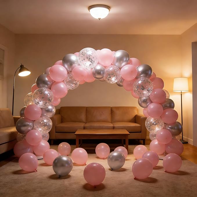 60pcs Pink and Silver Balloons, 12inch Silver Confetti Party Balloons for Graduation Baby Shower Birthday Bridal Shower Wedding Party Decorations