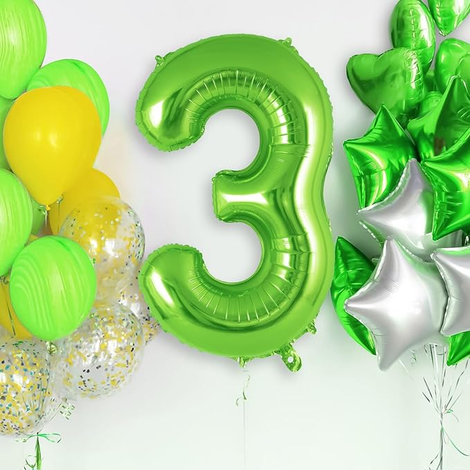 Green Number 3 Balloon 40 Inch, Big Large Foil Helium Number Balloons, Jumbo Giant Mylar Number 3 Balloons for 3 Third Birthday Party Decorations Supplies Anniversary Celebration