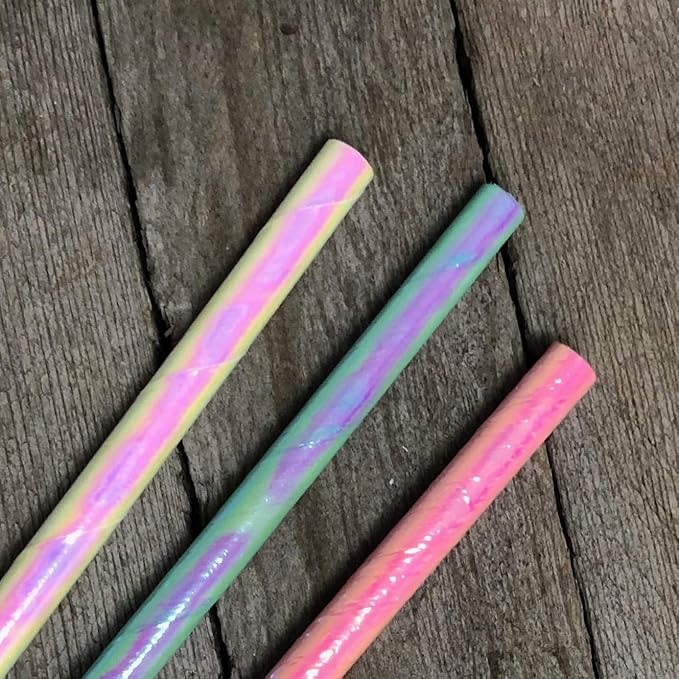 Iridescent Foil Paper Straws - Birthday Party - Valentine Party - Easter - Pink Blue Green White Pearl - 7.75 Inches - 100 Pack