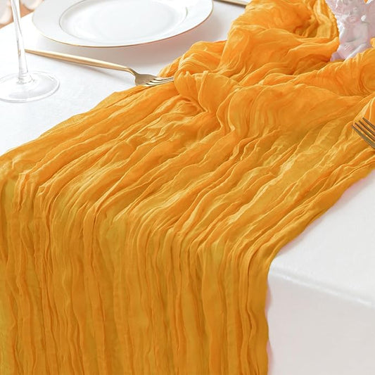 Sioloc Yellow Cheesecloth Table Runner Fall Autumn Decor for Home 10ft Table Cloth for Wedding Birthday Party Halloween Thanksgiving Decorations