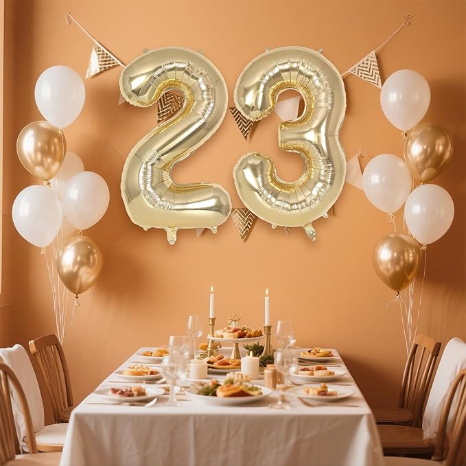 Champagne Gold Large Number 23 Balloon, 40 Inch Light Gold Foil Helium Number Balloons, Giant Mylar Number 23 Balloons for 23 Years Old Birthday Party Anniversary Decorations (Champagne Gold 23)