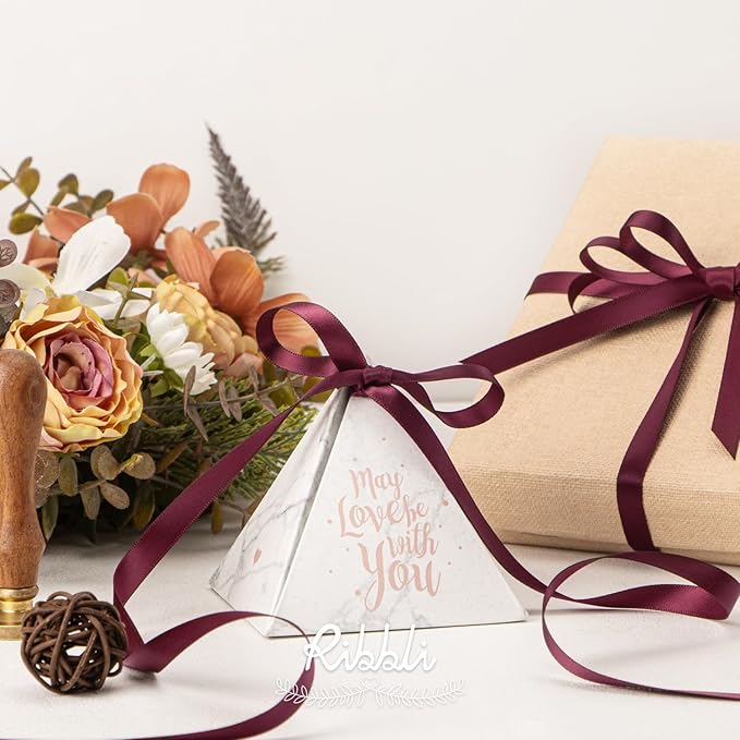 Ribbli Double Faced Burgundy Satin Ribbon,3/8” x Continuous 25 Yards,Use for Bows Bouquet,Gift Wrapping,Floral Arrangement