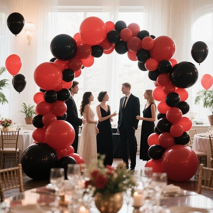 412Pcs Red Black Balloons Garland Arch Kit,18 12 10 5 Inch Different Size Black and Red Balloon Garland fo for Wedding Birthday Graduation BBQ Casino Party Prom Party Arch Decoration
