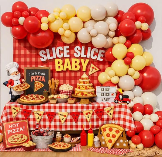 Pizza Party Balloon Arch Garland Kit for Pizza theme Birthday Slice Baby Shower Special Delivery Bridal Shower Girls Night Bachelorette Party Decoration (Cheese Yellow Red)