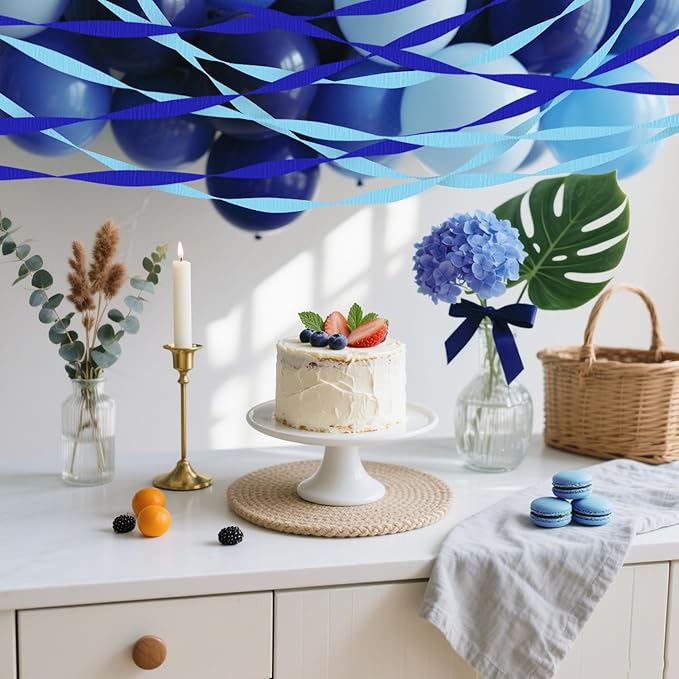 4 Crepe Paper Streamers Rolls, 328ft Pack of Royal Blue and Blue Crepe Paper for Birthday Baby Shower Wedding Graduation Party Decorations (1.8 inch x 82 ft/Roll)