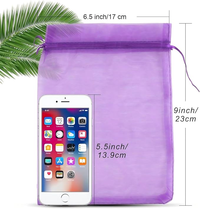 ANZNKU 100 Pack Premium Organza Bags 6x9 inches, Mesh Drawstring Bags for Gifts Sheer Organza Bag for Wedding Party Favor Easter Gift(Purple)