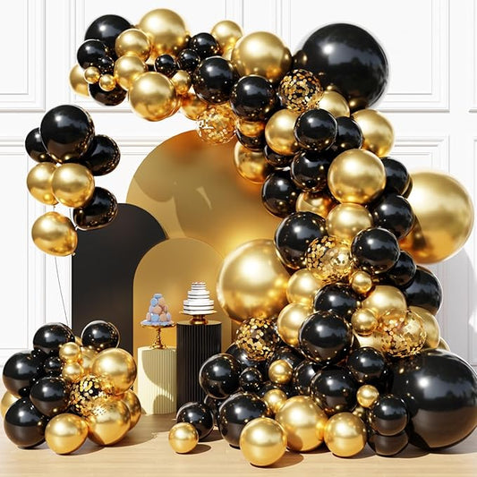 Black and Gold Balloons Garland Arch Kit, Black Gold Balloons for Class 2026 Graduation Class Decorations, Birthday, Retirement, Anniversary, New Year Party Decorations