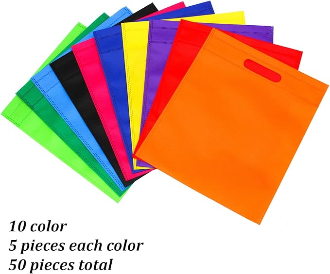 Aneco 50 Pieces Party Non-woven Gift Bags 9.5×11.5 Inch Goodie Treat Favor Bag with Handles Rainbow Tote Bag Bulk for Birthday Party Supplies