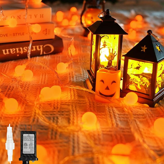 LORRYTE Connectable Orange Halloween Lights Outdoor Indoor - 43FT 100LED Globe String Lights Plug in with Timer, 13 Modes Fairy Light Waterproof for Party Halloween Decorations Bedroom Decor