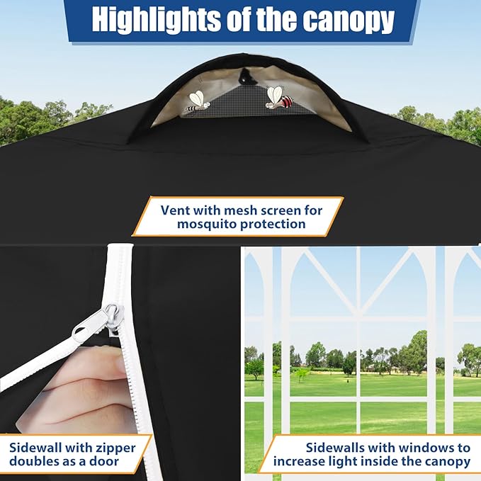 COBIZI 10x10 Pop Up Canopy Tent, One Push Outdoor Gazebo with 4 Removable Sidewalls & Air Vent, Waterproof Commercial Easy Up Adjustable Canopy with 4 Sandbags, 4 Stakes & 8 Ropes for Party,Black