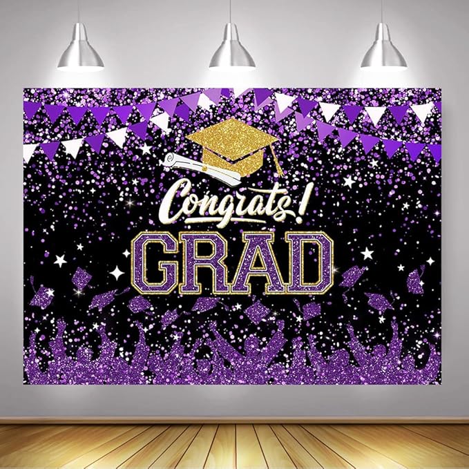 Mocsicka Graduation Party Decorations 2026 Congrats Grad Backdrops for Photography Bachelor Cap Congratulations Grad Photo Backdrop Graduation Prom Party Supplie (Purple, 7x5ft (82x60 inch))