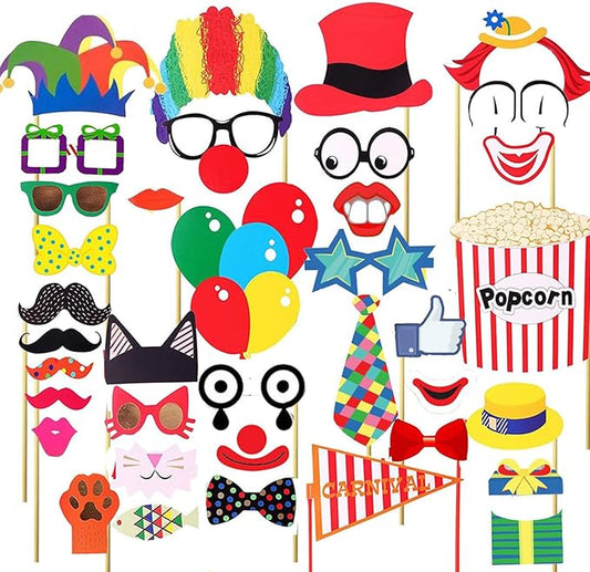 36 Pcs Photo Booth Props Carnival Circus Party Birthday Halloween Party Supply Prop Favor Graduation Kit Selfie Dressdecor
