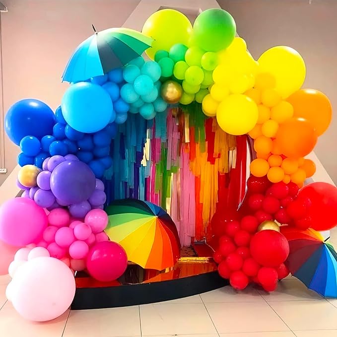 PartyWoo Rainbow Balloon Arch Kit Garland 142pcs Different Sizes of 18 12 10 5 Inch Colorful Blue Red Green Purple Yellow Orange Balloons for Baby Shower Graduation Birthday Party Decorations