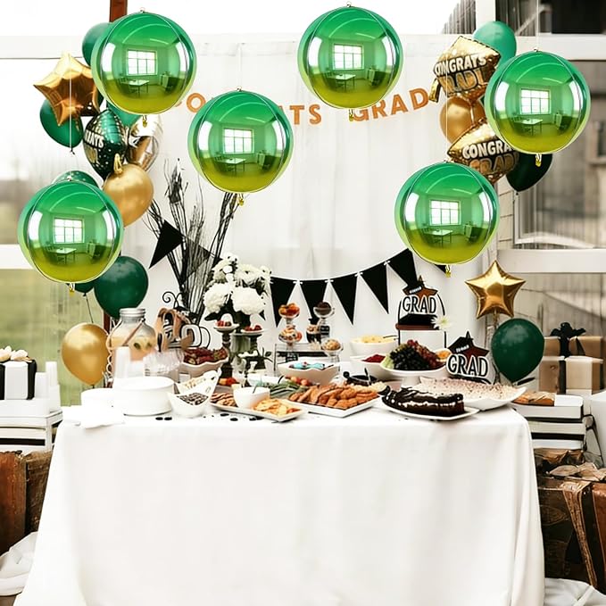 TONIFUL 8Pcs 22Inch Large Colorful Green 4D Giant Round Foil Balloon 4D Metallic Mylar Sephere Balloons for Christmas New Year Birthday Party Graduation Wedding Bridal Shower Decoration Supplies
