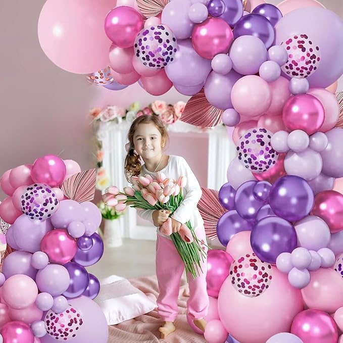 Purple and Pink Balloons - 50Pcs 12“ Metallic Purple Pink Confetti Latex Balloons for Birthday Bridal Shower Wedding Party Decorations