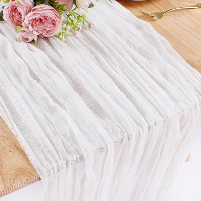 White Cheesecloth Table Runner 10FT Boho Rustic Sheer Cheese Cloth Table Runners 120 Inch Gauze Table Decorations for Wedding Party Bridal Shower Birthday Home Decor