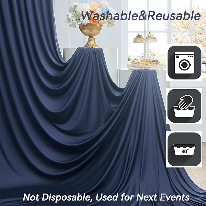 10ft×12ft Wrinkle Free Navy Blue Backdrop Curtain for Wedding Parties, 2 Panels 5×12ft Long Silky Polyester Fabric Backdrop Drapes Photo Back Drop Curtains for Birthday Photography Background Cloth