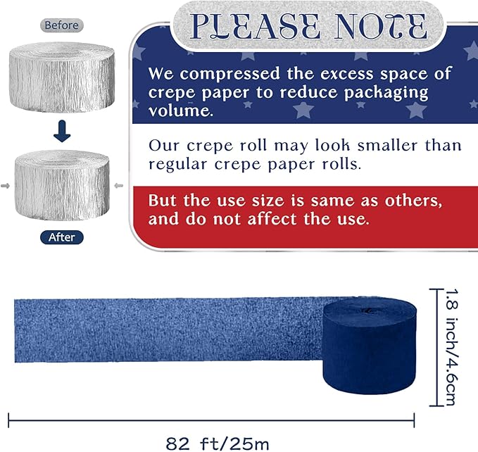 NICROLANDEE Patriotic Decorations - 8 Rolls Red White Blue Crepe Paper Streamers for 4th of July Decorations Independence Day U.S. 250th Anniversary Memorial Day American Theme Party Decorations