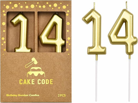 2.76 Inch Classical Gold 14 Number Birthday Candles, Gold Number Candles, Cake Number Candles, Party Celebration