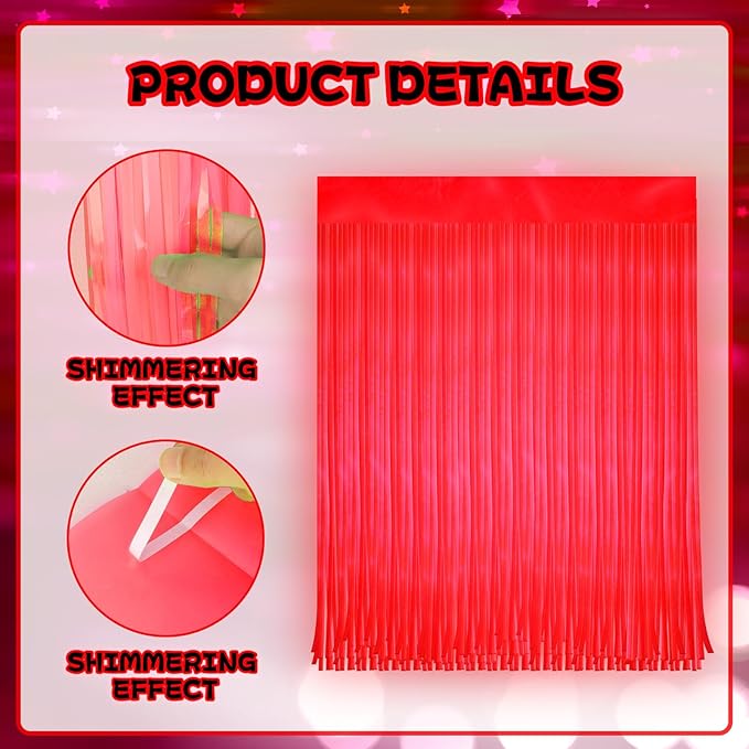 4 Pack Glow in The Dark Curtains Party Supplies 6.6 x 3.3 Ft Glow Tinsel Foil Fringe Curtains Red Photo Booth Prop Backdrop Streamer for Birthday Holiday Neon Party Decoration