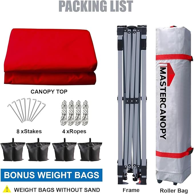 MASTERCANOPY Pop-up Canopy Tent with Roller Bag (8x8, Red)
