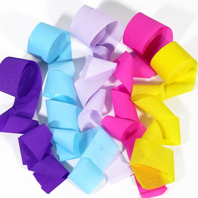 Paper Streamers,5 Rolls Pink Blue Purple Paper Streamers Birthday Party Decorations for Birthday, Bachelorette, Baby Bridal Shower, Wedding(1.77Inch x 82Ft/Roll)
