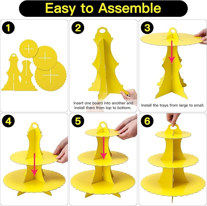 Soleebee 3-Tier Cupcake Stand, Cardboard Cupcake Tower, Dessert Cup Cake Stand Tower for Birthday Wedding Party Decoration, Cupcake Tier Stand 2 Set (Yellow)
