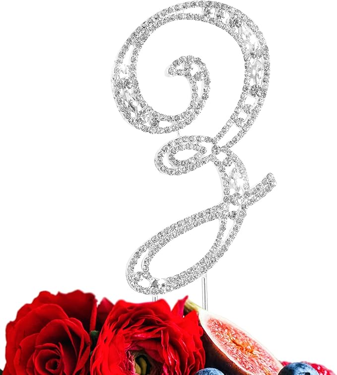 LINGPAR Letter Z Cake Topper Rhinestone Crystal Silver Letter for Wedding or Anniversary Birthday Party Decoration Supplies