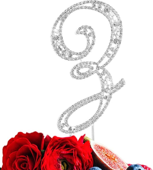 LINGPAR Letter Z Cake Topper Rhinestone Crystal Silver Letter for Wedding or Anniversary Birthday Party Decoration Supplies