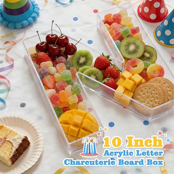 Ledido 10’’ Acrylic Letter Charcuterie Board Box, Reusable Fillable Serving Tray for Candy Cake Fruit Snack, Easy-Clean Acrylic Charcuterie Tray for Birthday Anniversary Party Decorations, Letter N