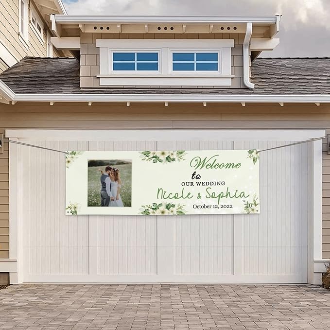 Personalized Wedding Congratulations Banners and Signs Customize Outdoor with Name Photo Date Custom Wedding Welcome Sign for Reception Party Ceremony 6'x2'