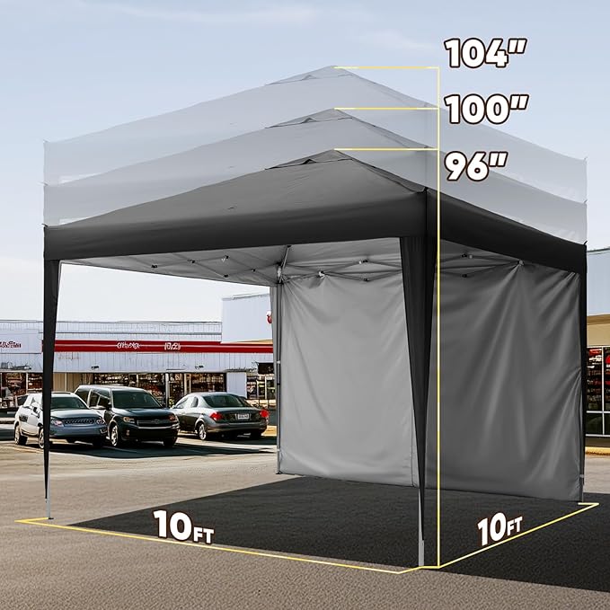 Quictent 10x10 Pop Up Canopy Tent with 1 Sidewall, Instant Setup Gazebo for 1 Person, Portable & Compact, Waterproof & UV Protection, Ideal for Camping, Beach, Parties, and Outdoor Events