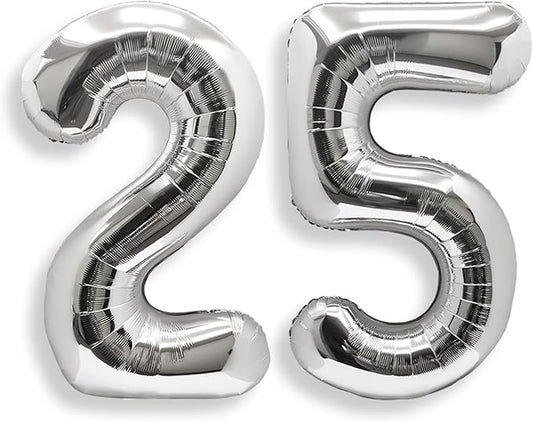 AULE 40 Inch Large 25 Number Balloons Silver, Big Foil Number Balloons, Giant Helium Happy 25th Birthday Party Decorations for Man and Women, Huge Mylar Anniversary Party Supplies