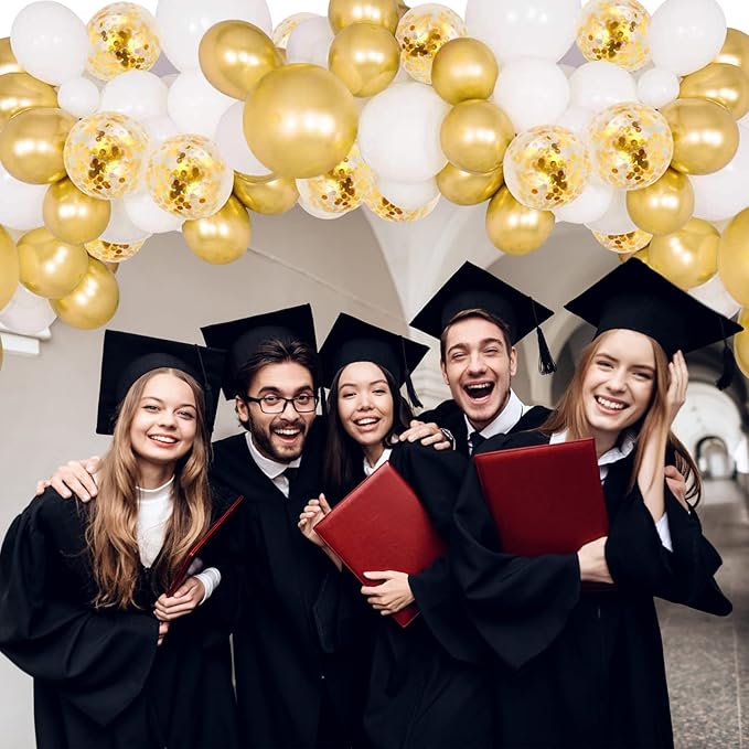 90Pcs White and Gold Balloons Set, 12 Inch Gold and White Balloons, Gold Confetti Latex Balloons for Birthday Anniversary Wedding