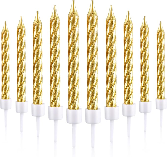 Blulu 50 Pieces Spiral Birthday Candles Metallic Cake Cupcake Candles for Birthday Wedding Party Decorations(Gold)