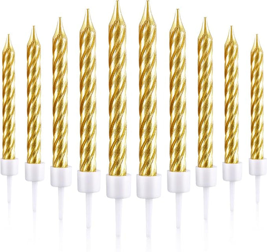 Blulu 100 Pcs Gold Spiral Birthday Candles Metallic Cake Cupcake Candles for Birthday Wedding Party Decorations