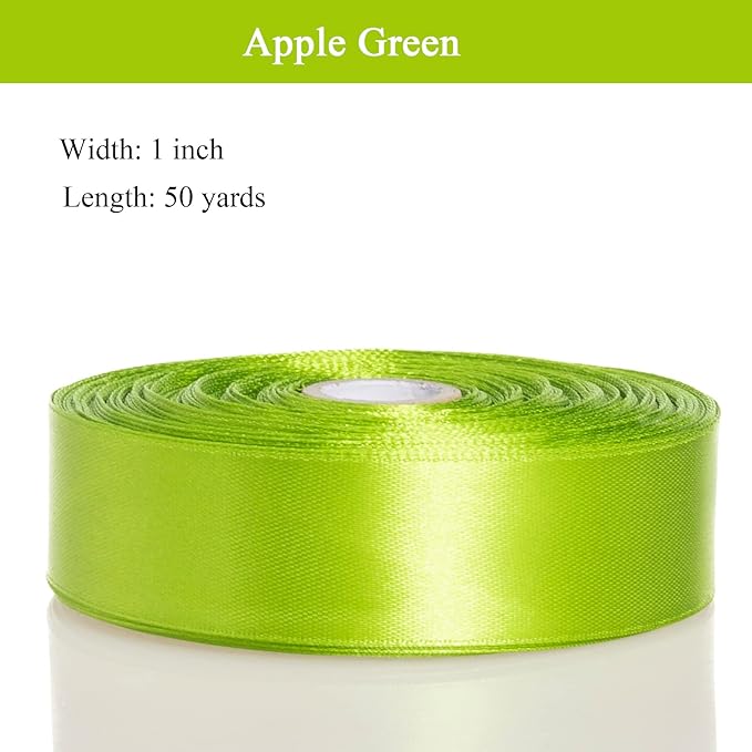 YASEO 1 Inch Apple Green Solid Satin Ribbon, 50 Yards Craft Fabric Ribbon for Gift Wrapping Floral Bouquets Wedding Party Decoration