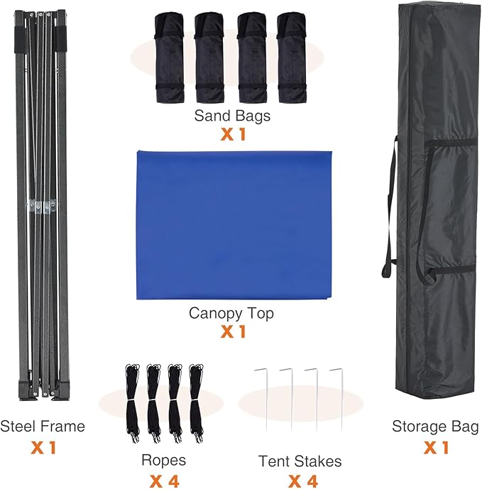 OLIXIS 10x10 Ft Pop Up Canopy Tent, Waterproof Outdoor Canopy, Portable Instant Shade Shelter with Sandbags for Beach, Backyard, Parties, Camping and Commercial Events, Classic Blue