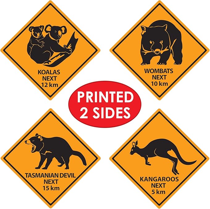 Beistle 54306 Outback Road Sign Cutouts-4 Pcs, 14'' 13'' .1'', Yellow/Black
