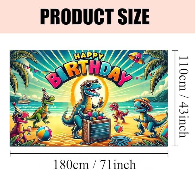 Tropical Happy Birthday Party Banner 71x43 Inch, Fun Design with Colorful Balloons and Palm Trees, Perfect for Summer Parties and Outdoor Photo Backdrops