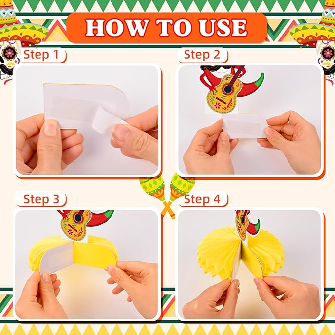 Cinco De Mayo Decoration - 12 Pack Mexican Birthday Centerpiece Honeycomb Garlands, Vibrant Taco Themed Party Supplies for Cinco de Mayo, Fiesta Party Decorations Mexican Party Decor, Taco Party Decorations