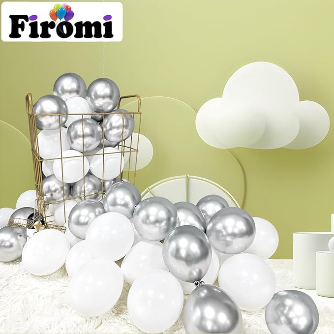 Firomi Small White Balloons 5-inch 100 Pack Helium Matte Round Thicken White Latex Balloon for Wedding Birthday Party (with 2 Ribbons)