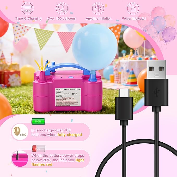 Balloon Pump Electric Air Pump for Inflatables Portable Electric Balloon Blower Machine for Baby Shower Birthday Party Decorations (with Battery)
