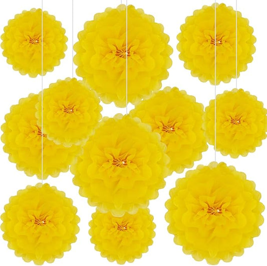 20 PCS Yellow Tissue Paper Pom Poms, Tissue Pom Poms Flowers, Sizes of 6", 10", 12", 14" Hanging Paper Flower Ball for Wedding, Birthday, Halloween, Christmas, Baby Shower Party Decor
