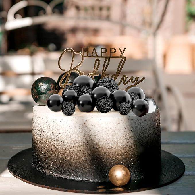 60Pcs Glitter Cake Balls Decorations Foam Cake Topper Balls Mini Balloon Cupcake Toppers for Cake Decorating Birthday Baby Shower Party (Glitter Black)