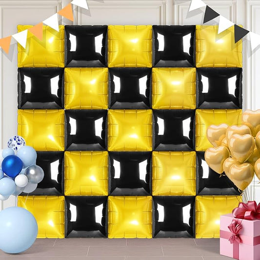 Black and Gold Square Foil Balloons 25 Pcs Metallic Black and Gold Balloons Wall Backdrop for New Year Graduation Birthday Bridal Shower Party Arch Backdrop Decorations