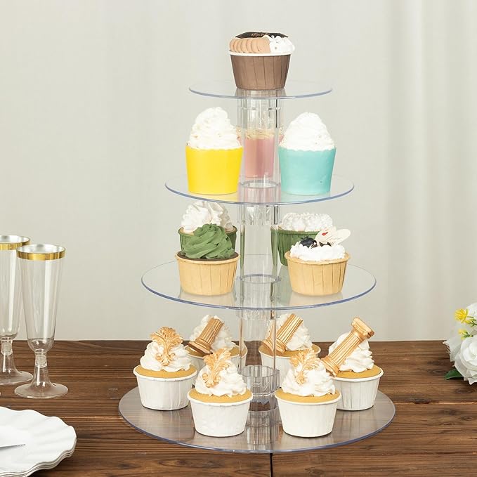 Efavormart 4-Tier Clear Heavy Duty Round Acrylic Cake Stand, Cupcake Tower Dessert Holder Display Stand with Film Sheets - 14" Tall