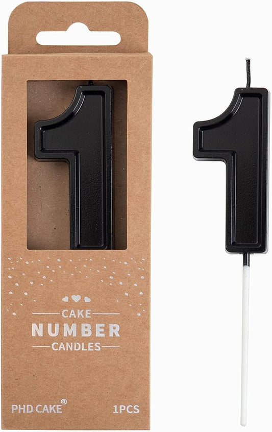 PHD CAKE 2.76 Inch Luxe Black 1 Number Birthday Candles, Black Number Candles, Cake Number Candles, Party Celebration