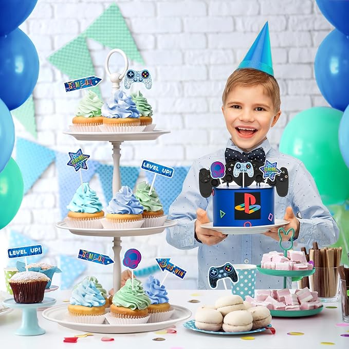 WERNNSAI 35 PCS Video Game Cupcake Toppers - Gaming Cake Toppers Game Birthday Party Cake Decorations for Kids Boys Gamer Cupcake Toppers Game Party Favors Supplies Gaming Night Party Cake Decors